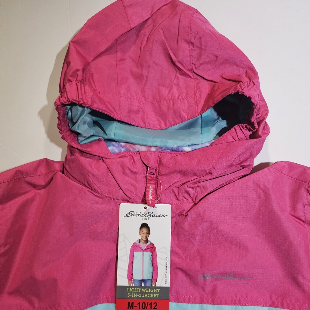 Eddie Bauer Girls Magenta Lightweight 3 in 1 Jacket Size M-10/12 - Picture 5 of 15